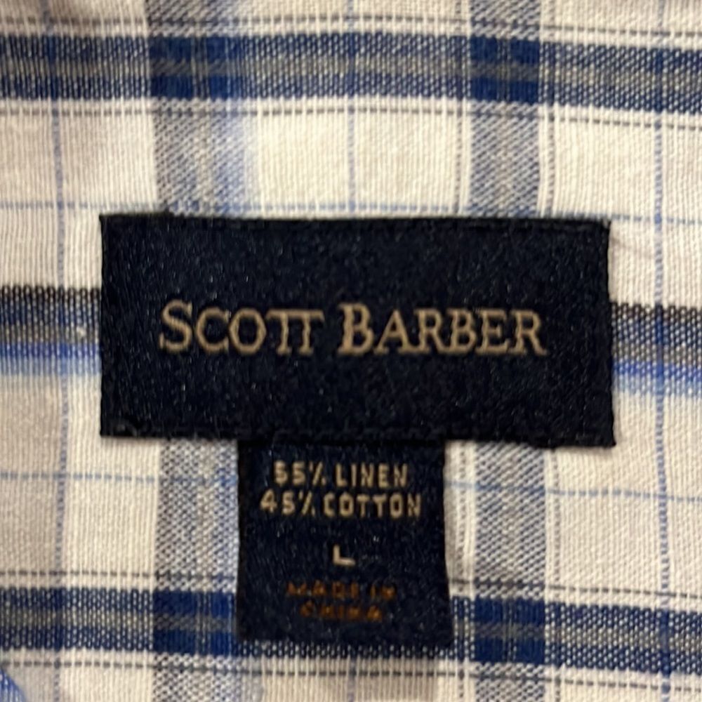 Scott Barber Men’s Linen Blend Short Sleeved Plaid Shirt Size Large. - Picture 3 of 6